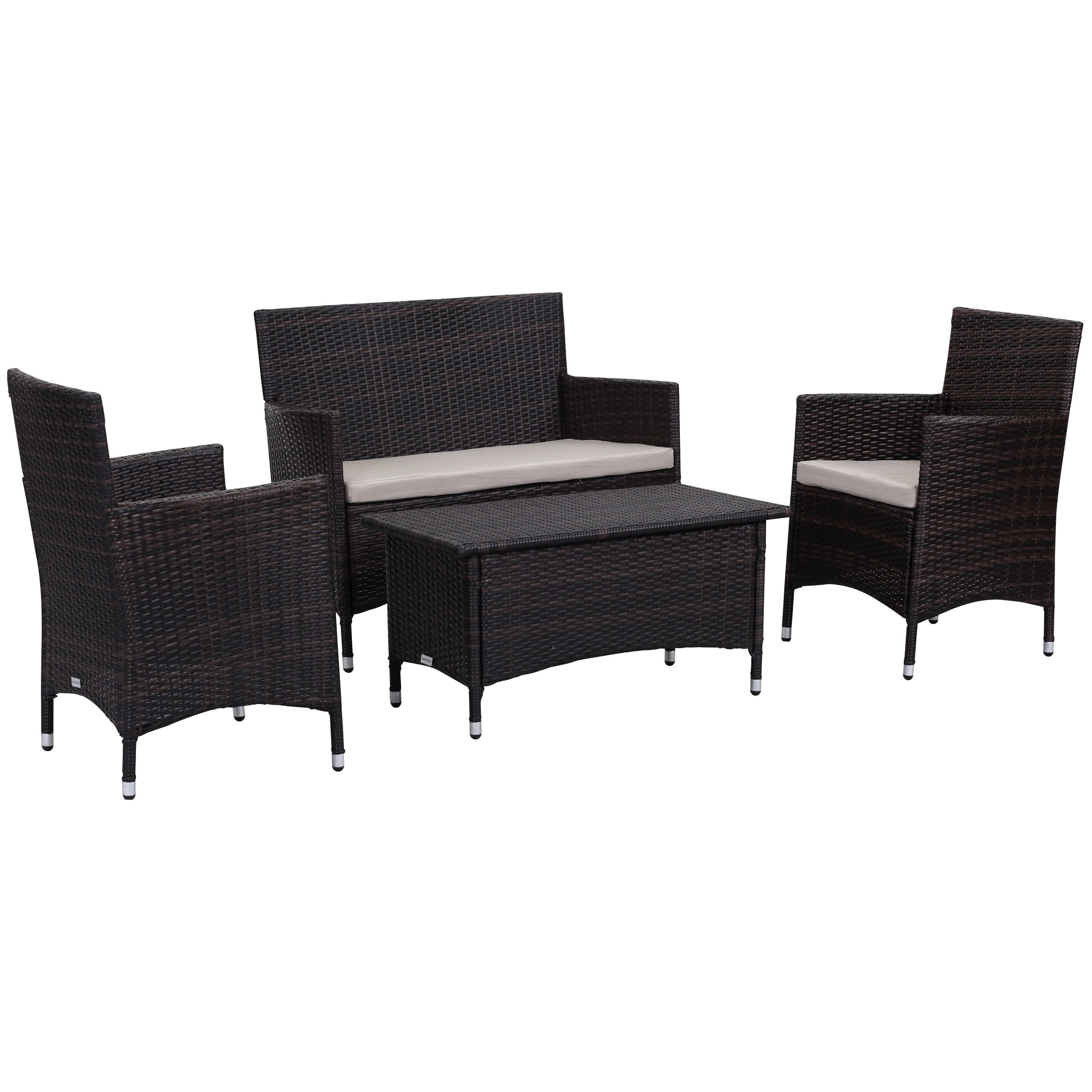 Ensemble de patio d'extérieur SAFAVIEH Simka marron/sable (4 pièces) - 43 l x 34 P x 23 H