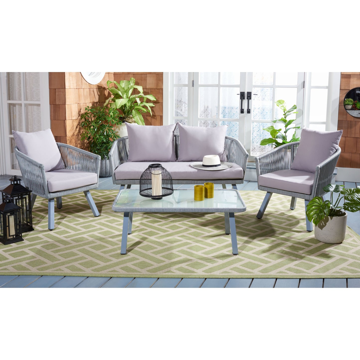 Ensemble de patio extérieur Sneh-Lata 4 pièces en corde SAFAVIEH - 54 L x 27 P x 26 H