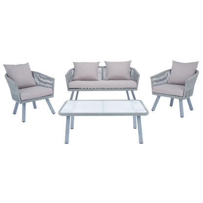 Ensemble de patio extérieur Sneh-Lata 4 pièces en corde SAFAVIEH - 54 L x 27 P x 26 H