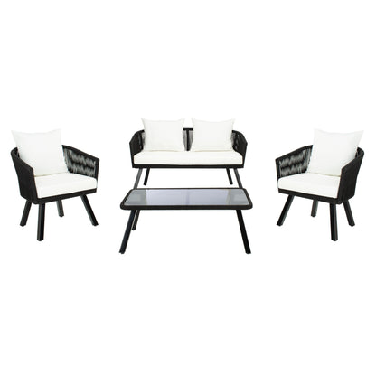 Ensemble de patio extérieur Sneh-Lata 4 pièces en corde SAFAVIEH - 54 L x 27 P x 26 H