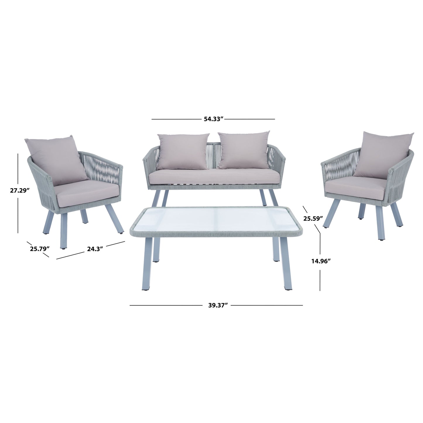 Ensemble de patio extérieur Sneh-Lata 4 pièces en corde SAFAVIEH - 54 L x 27 P x 26 H