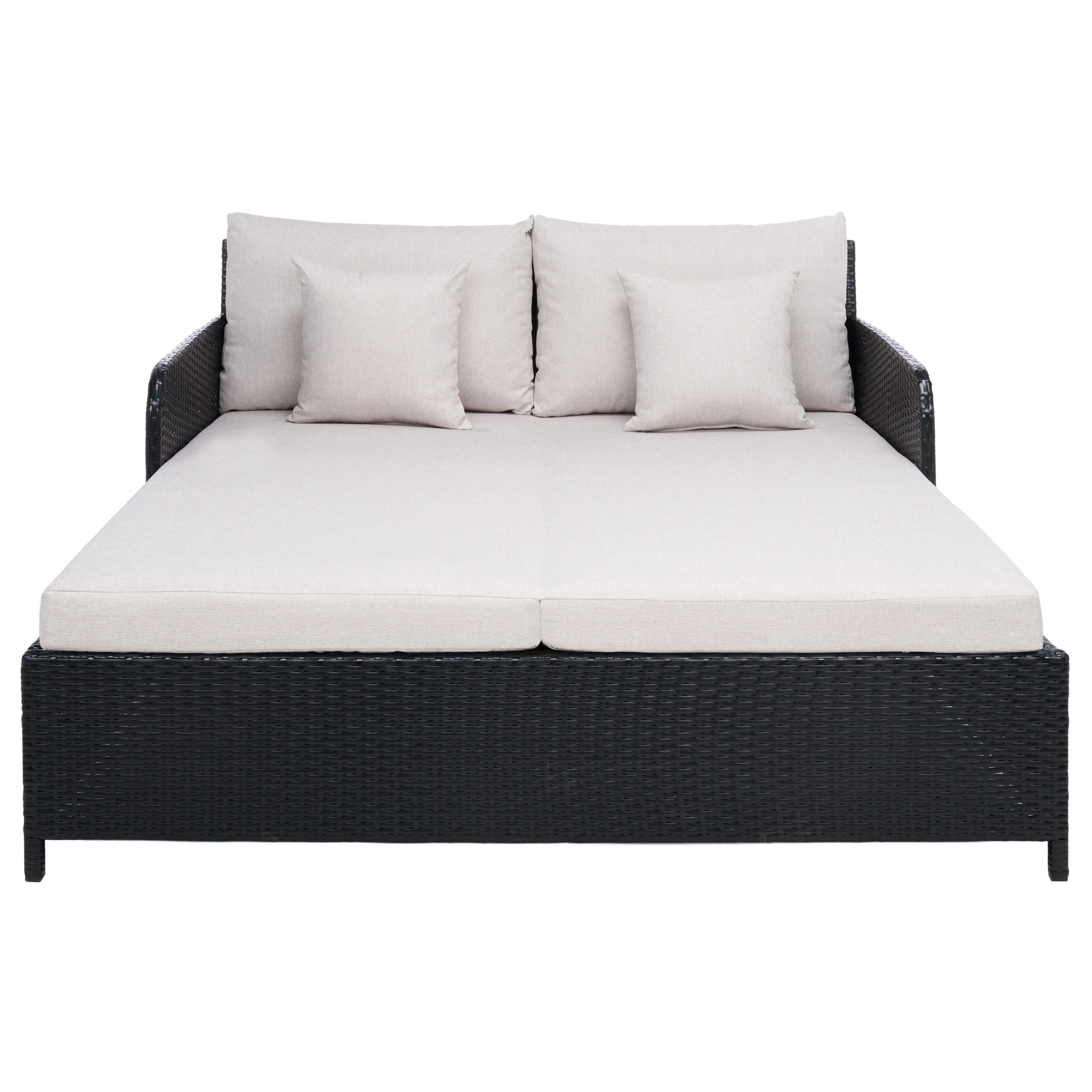 Lit de repos d'extérieur SAFAVIEH Taniyah en osier avec oreillers et coussins - 53 L x 28 P x 62 H