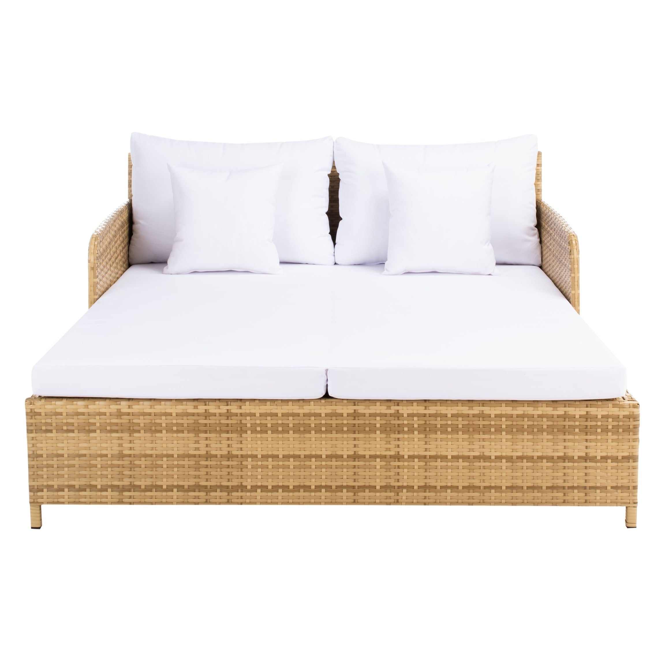 Lit de repos d'extérieur SAFAVIEH Taniyah en osier avec oreillers et coussins - 53 L x 28 P x 62 H