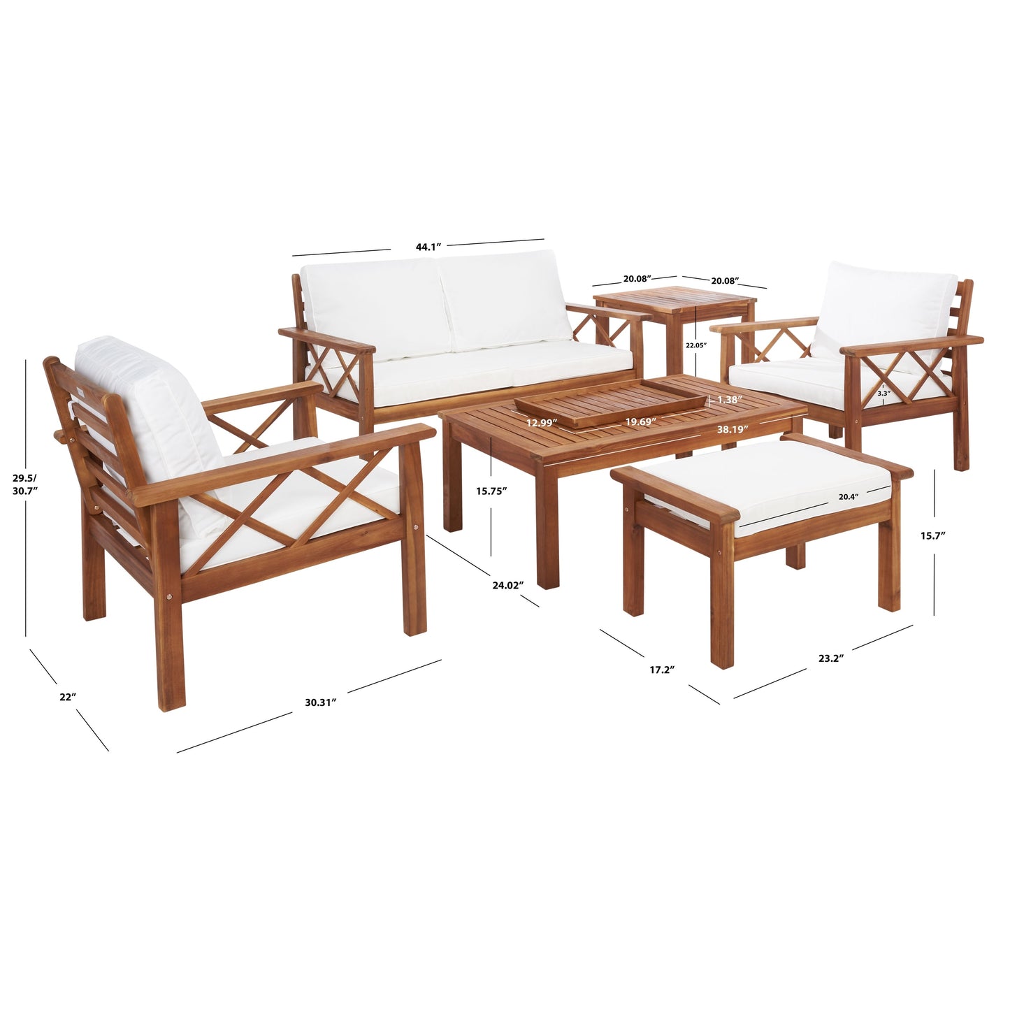 Ensemble de jardin 6 pièces SAFAVIEH Outdoor Unnur - 344 L x 30 P x 28 H