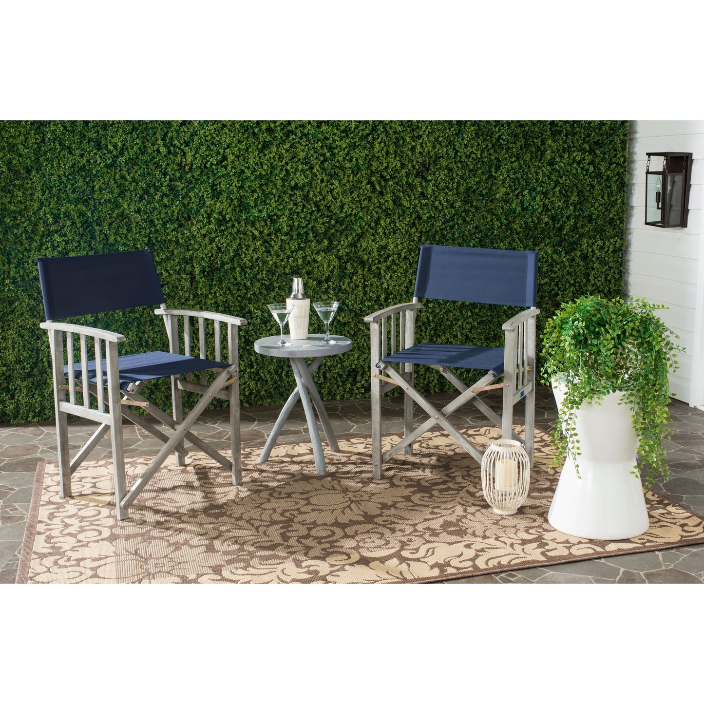 Chaises de réalisateur d'extérieur Vaira en bois d'acacia SAFAVIEH (lot de 2) - 22 L x 34 P x 21 H
