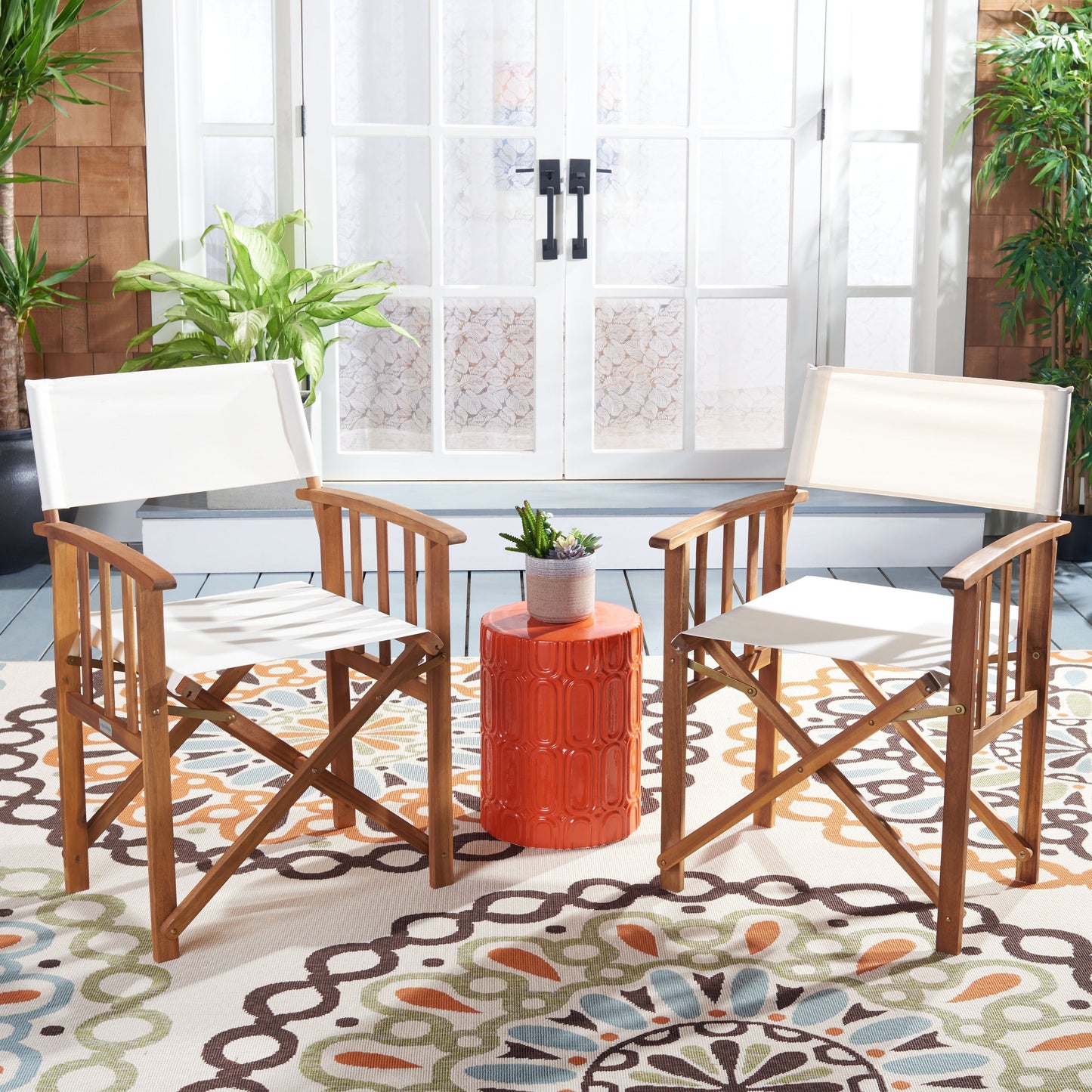 Chaises de réalisateur d'extérieur Vaira en bois d'acacia SAFAVIEH (lot de 2) - 22 L x 34 P x 21 H
