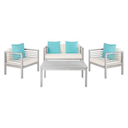 Ensemble de jardin d'extérieur SAFAVIEH Yoselin 4 pièces avec coussin décoratif – 51 L x 26 P x 26 H