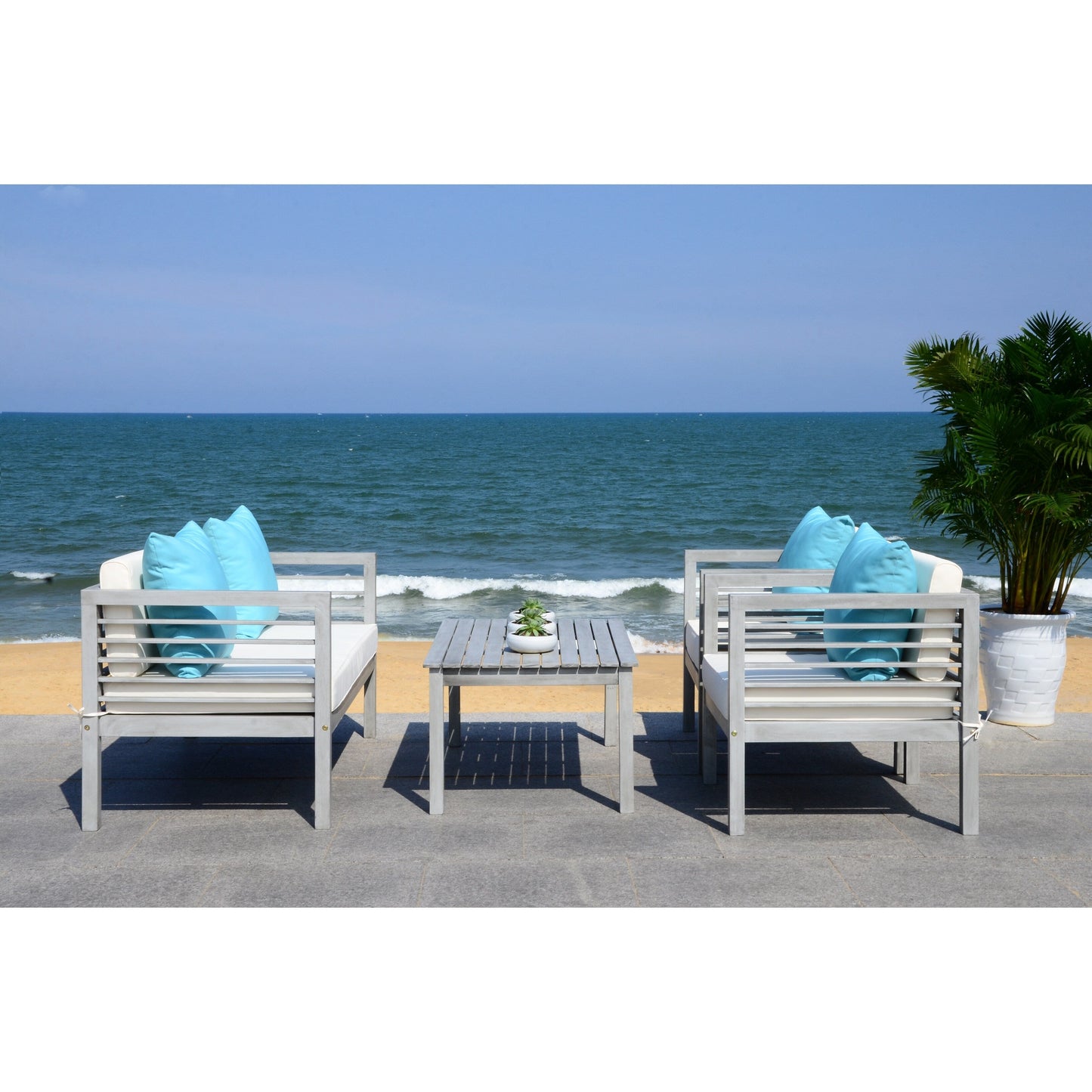 Ensemble de jardin d'extérieur SAFAVIEH Yoselin 4 pièces avec coussin décoratif – 51 L x 26 P x 26 H