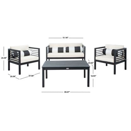 Ensemble de jardin d'extérieur SAFAVIEH Yoselin 4 pièces avec coussin décoratif – 51 L x 26 P x 26 H