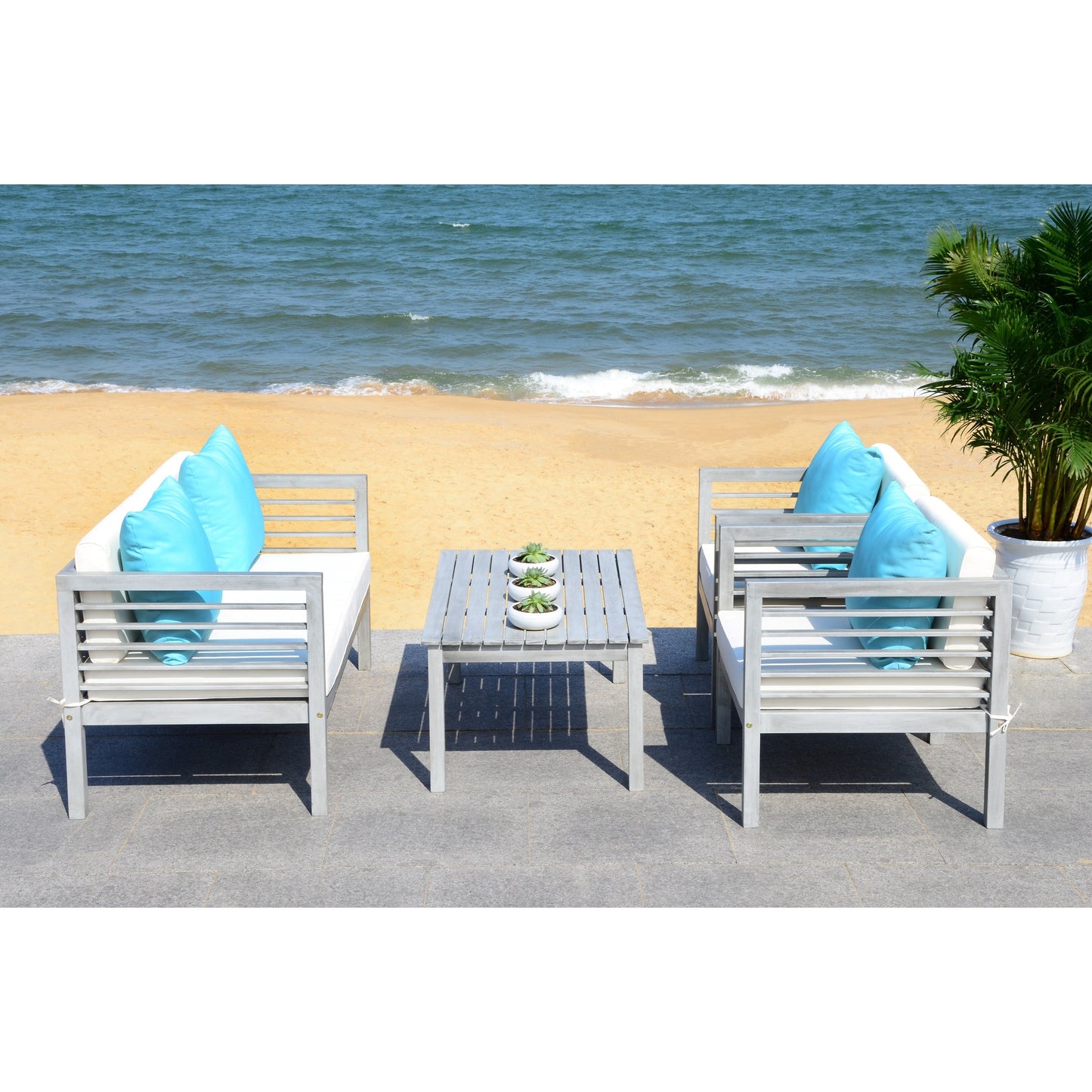 Ensemble de jardin d'extérieur SAFAVIEH Yoselin 4 pièces avec coussin décoratif – 51 L x 26 P x 26 H