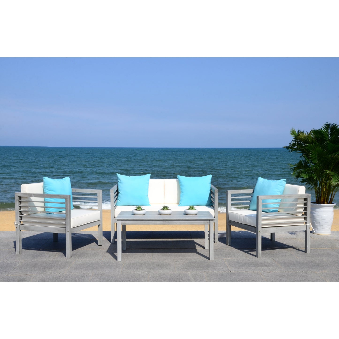 Ensemble de jardin d'extérieur SAFAVIEH Yoselin 4 pièces avec coussin décoratif – 51 L x 26 P x 26 H