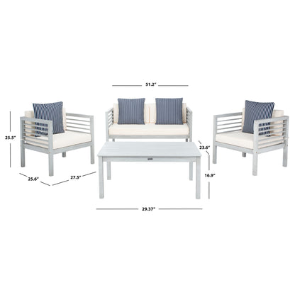 Ensemble de jardin d'extérieur SAFAVIEH Yoselin 4 pièces avec coussin décoratif – 51 L x 26 P x 26 H