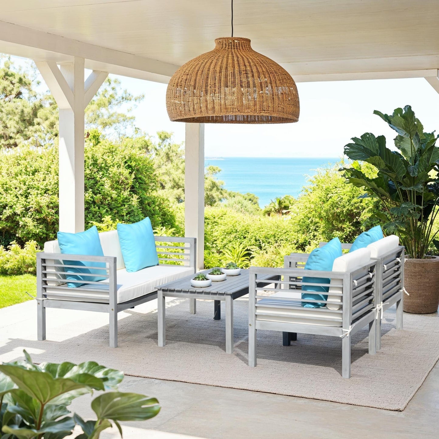 Ensemble de jardin d'extérieur SAFAVIEH Yoselin 4 pièces avec coussin décoratif – 51 L x 26 P x 26 H