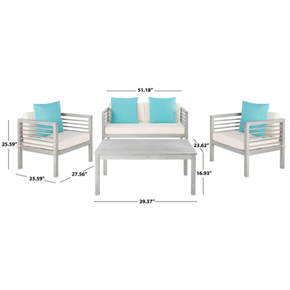 Ensemble de jardin d'extérieur SAFAVIEH Yoselin 4 pièces avec coussin décoratif – 51 L x 26 P x 26 H