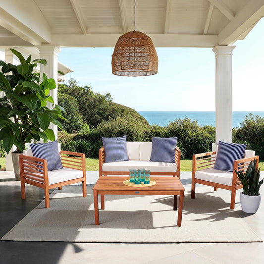 Ensemble de jardin d'extérieur SAFAVIEH Yoselin 4 pièces avec coussin décoratif – 51 L x 26 P x 26 H