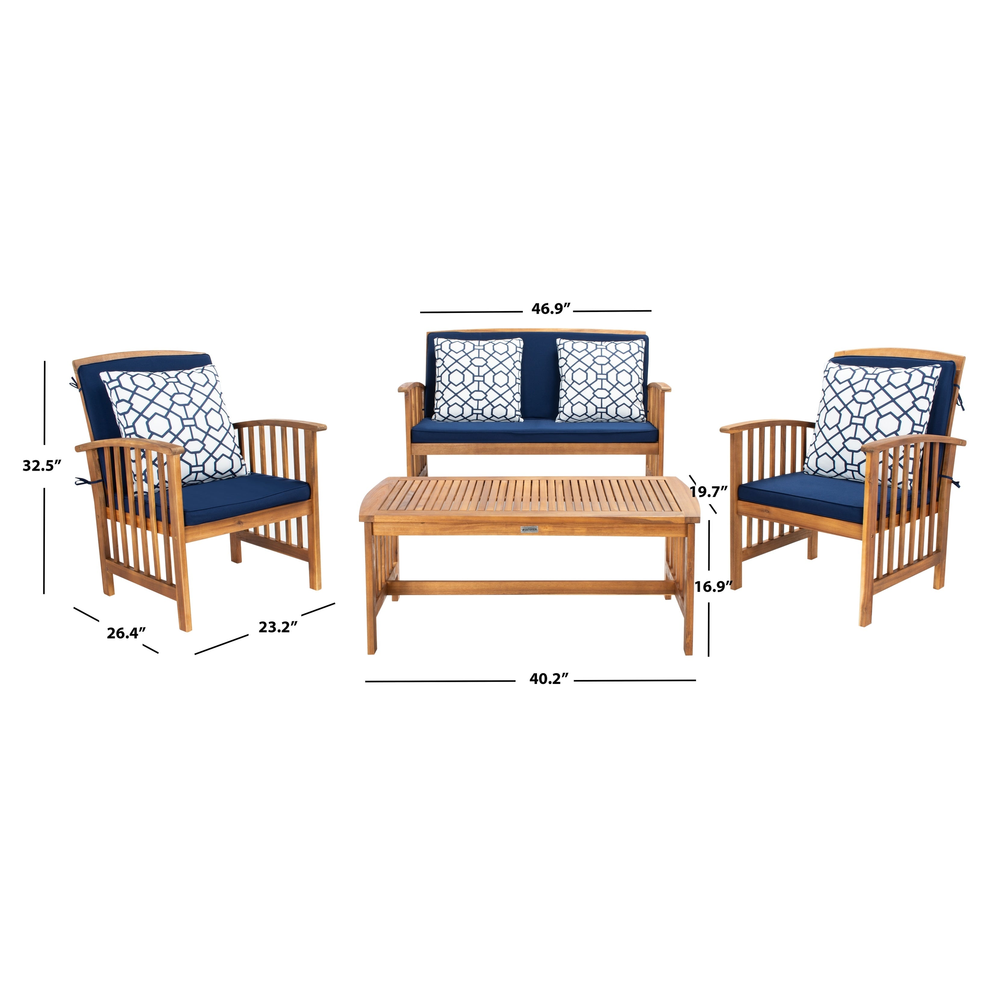 Ensemble de jardin Yuliana 4 pièces SAFAVIEH - 47 L x 33 P x 26 H