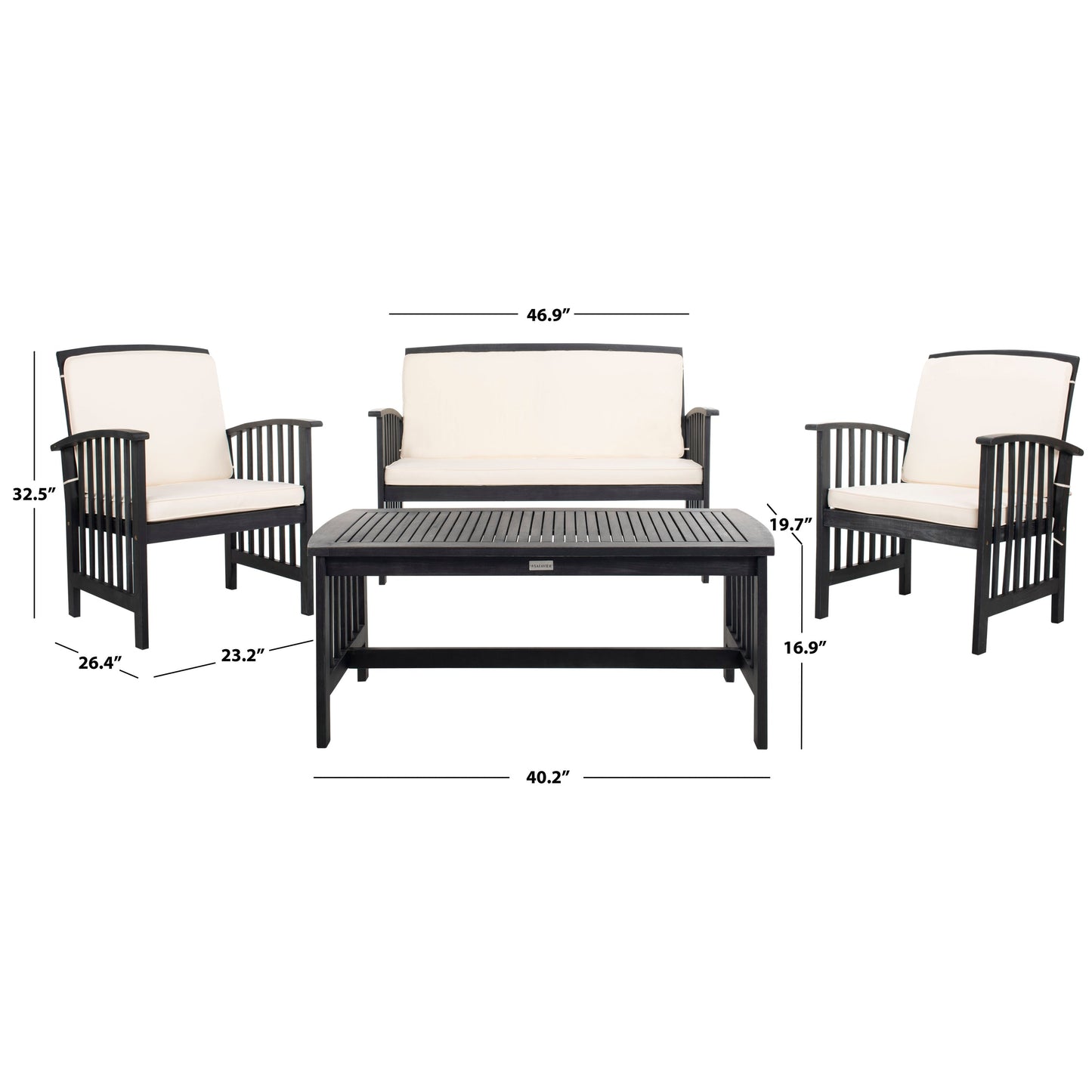 Ensemble de jardin Yuliana 4 pièces SAFAVIEH - 47 L x 33 P x 26 H