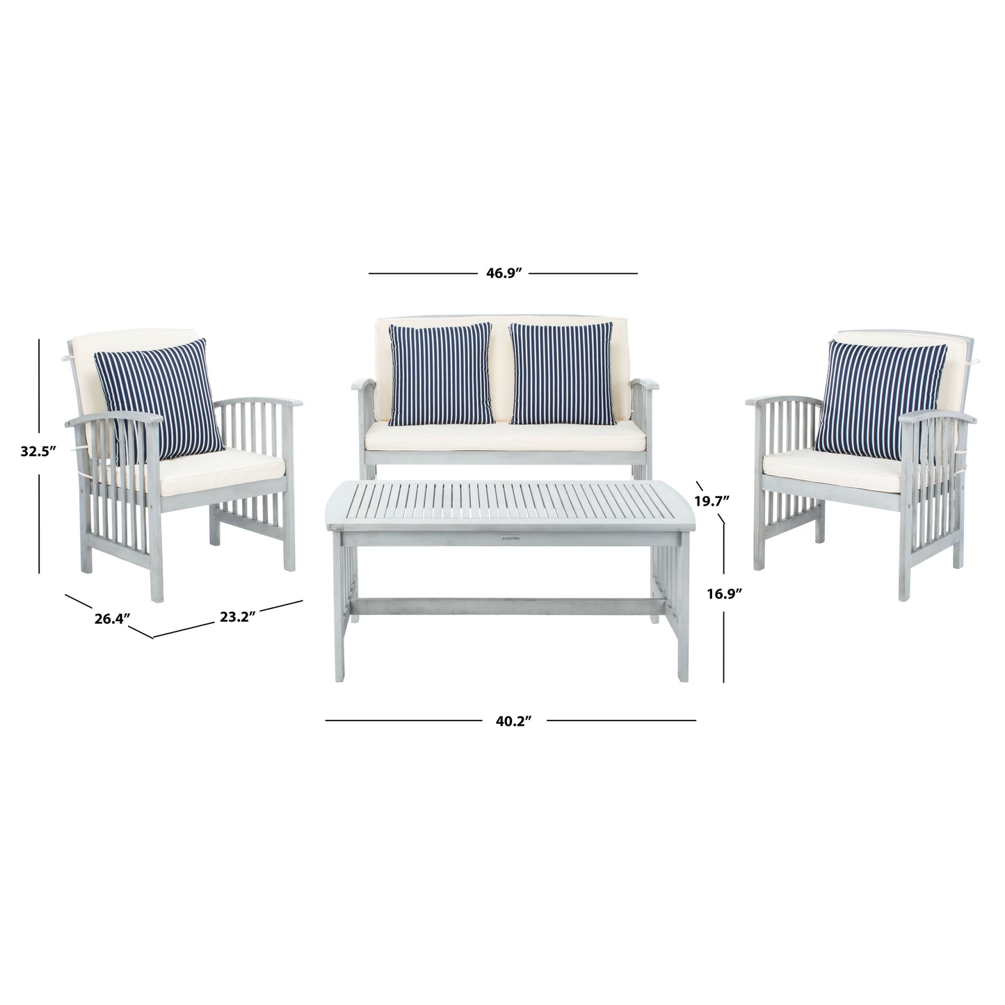 Ensemble de jardin Yuliana 4 pièces SAFAVIEH - 47 L x 33 P x 26 H