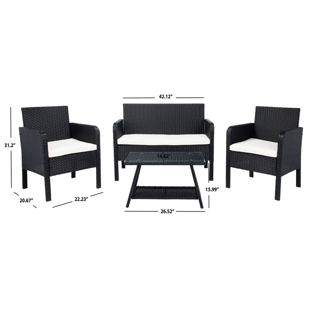 Ensemble de salon de jardin SAFAVIEH Zsolt en osier et acier, 4 pièces, dimensions : 42 l x 31 p x 21 h