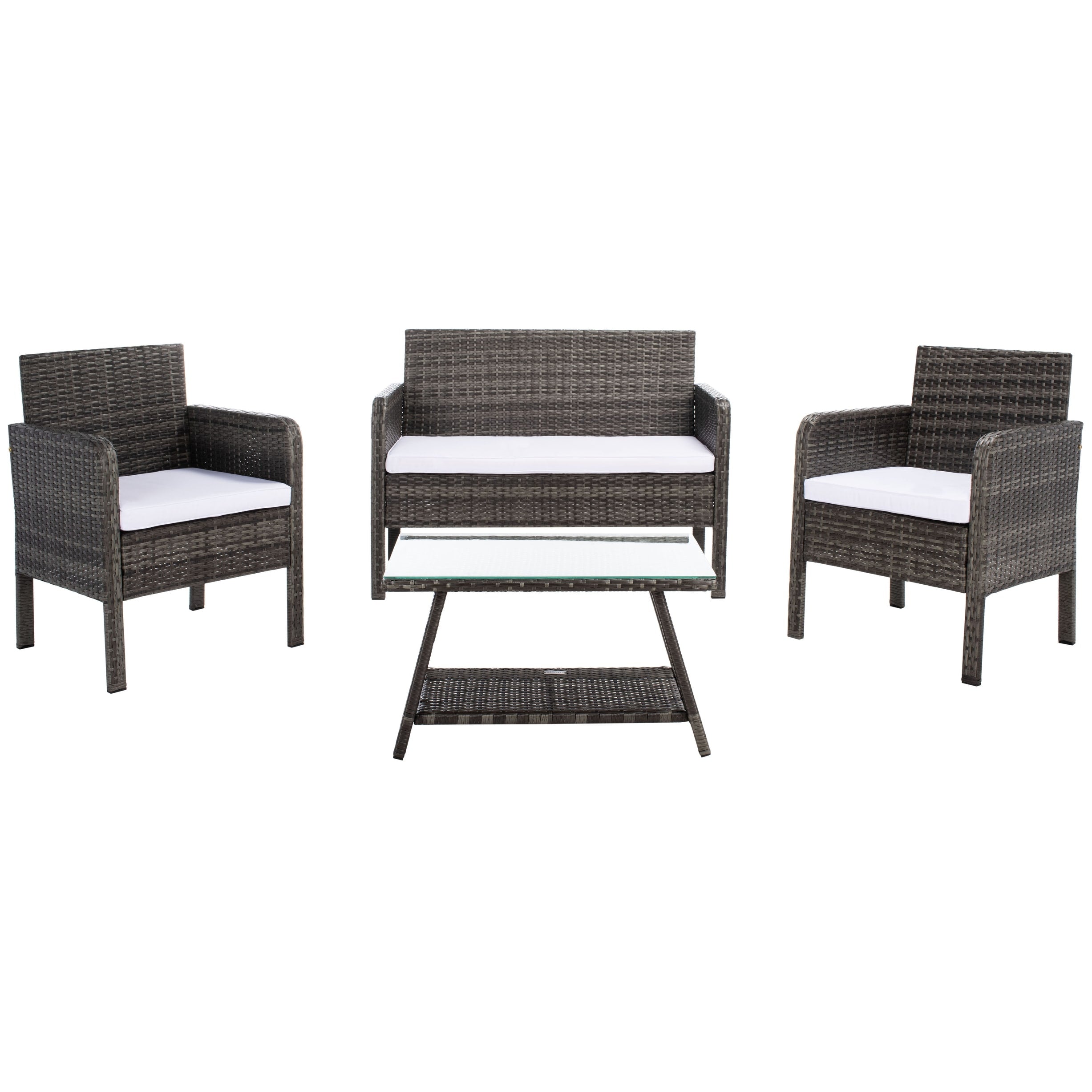 Ensemble de salon de jardin SAFAVIEH Zsolt en osier et acier, 4 pièces, dimensions : 42 l x 31 p x 21 h