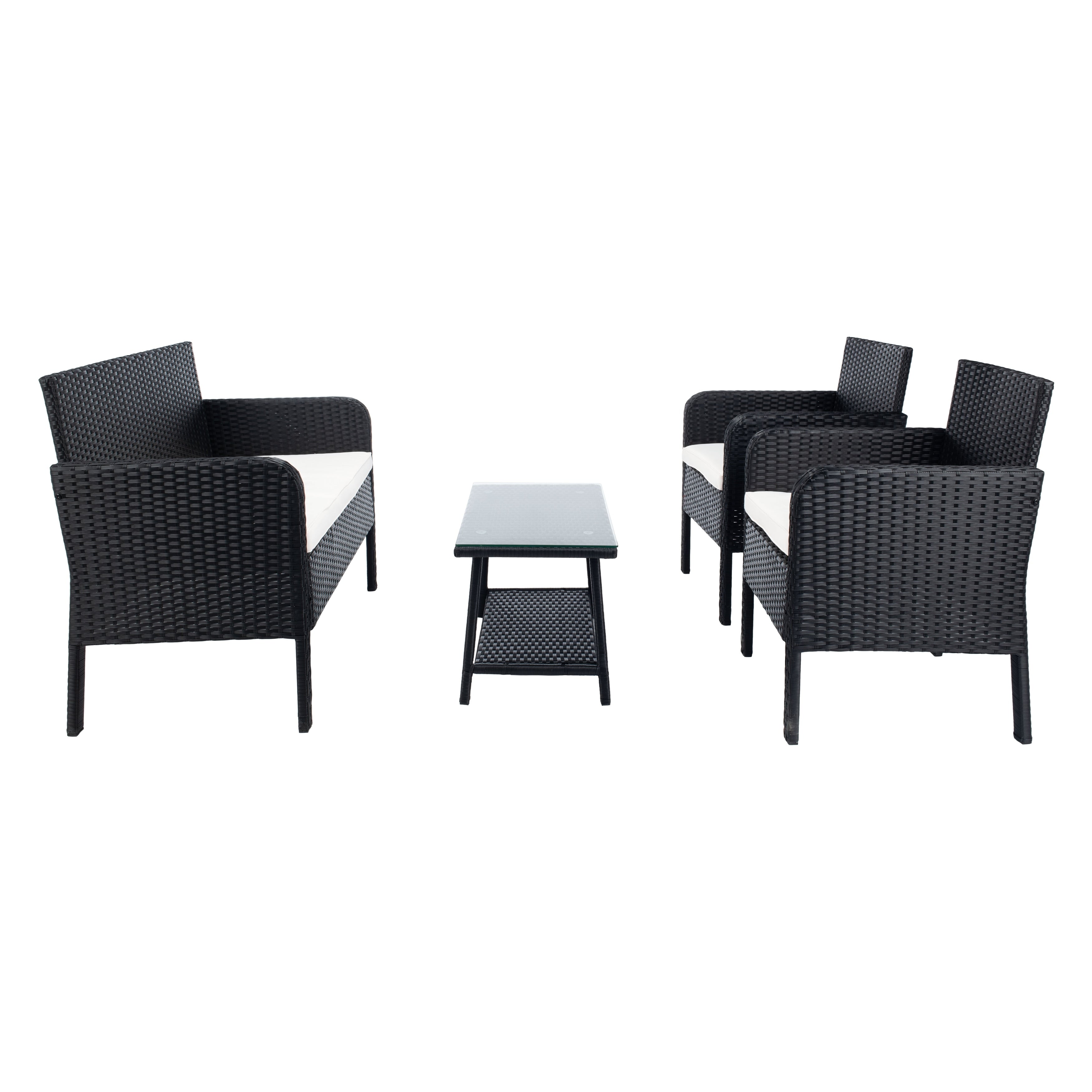 Ensemble de salon de jardin SAFAVIEH Zsolt en osier et acier, 4 pièces, dimensions : 42 l x 31 p x 21 h