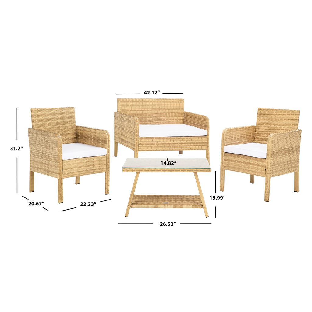 Ensemble de salon de jardin SAFAVIEH Zsolt en osier et acier, 4 pièces, dimensions : 42 l x 31 p x 21 h