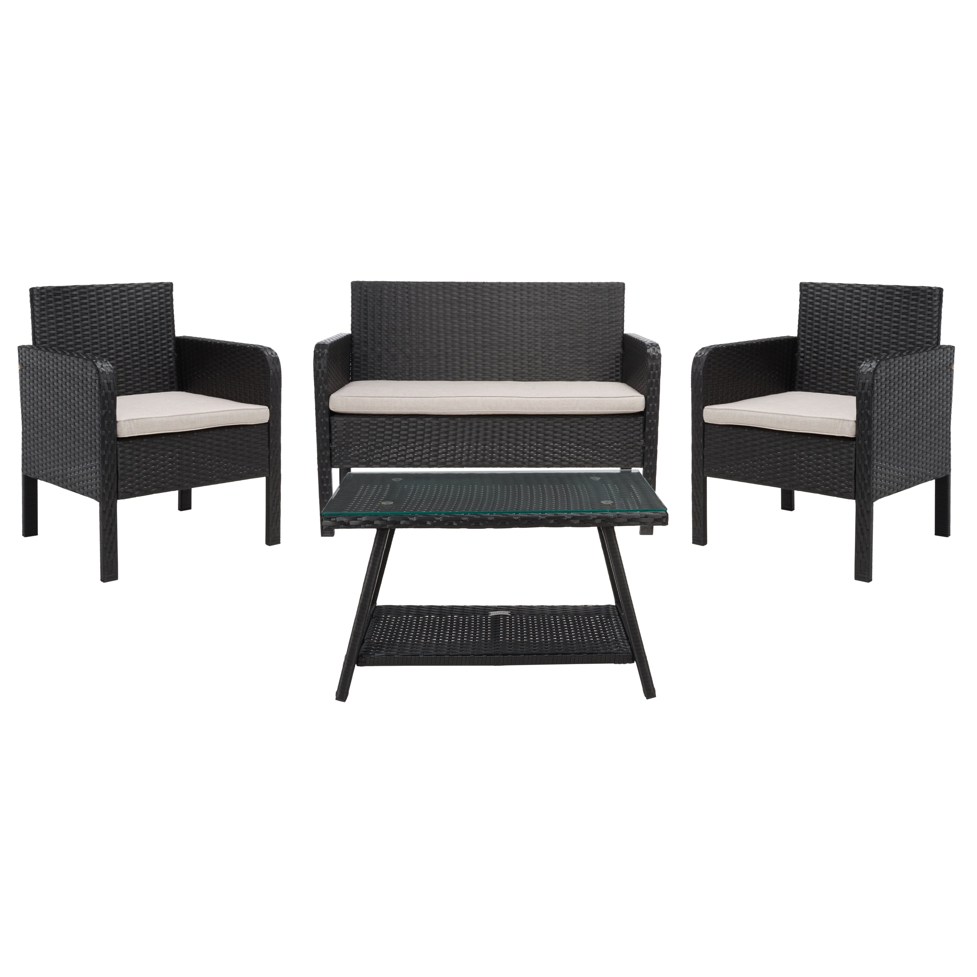 Ensemble de salon de jardin SAFAVIEH Zsolt en osier et acier, 4 pièces, dimensions : 42 l x 31 p x 21 h