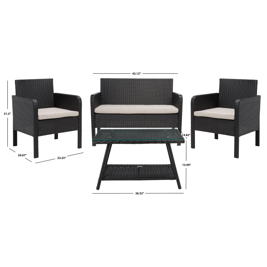 Ensemble de salon de jardin SAFAVIEH Zsolt en osier et acier, 4 pièces, dimensions : 42 l x 31 p x 21 h