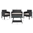 Ensemble de salon de jardin SAFAVIEH Zsolt en osier et acier, 4 pièces, dimensions : 42 l x 31 p x 21 h