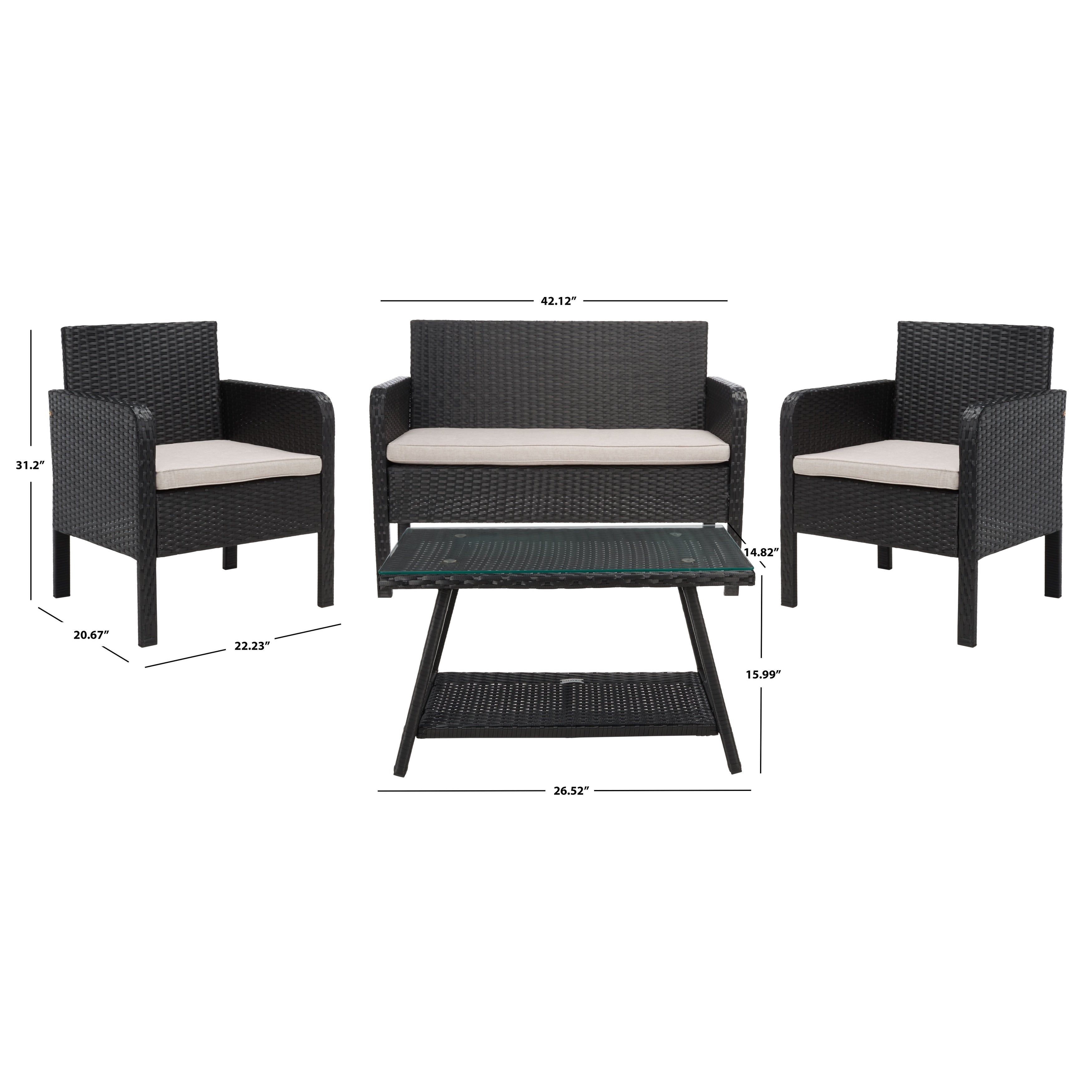Ensemble de salon de jardin SAFAVIEH Zsolt en osier et acier, 4 pièces, dimensions : 42 l x 31 p x 21 h