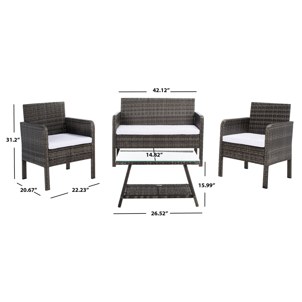 Ensemble de salon de jardin SAFAVIEH Zsolt en osier et acier, 4 pièces, dimensions : 42 l x 31 p x 21 h