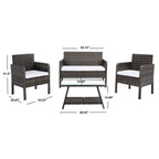 Ensemble de salon de jardin SAFAVIEH Zsolt en osier et acier, 4 pièces, dimensions : 42 l x 31 p x 21 h