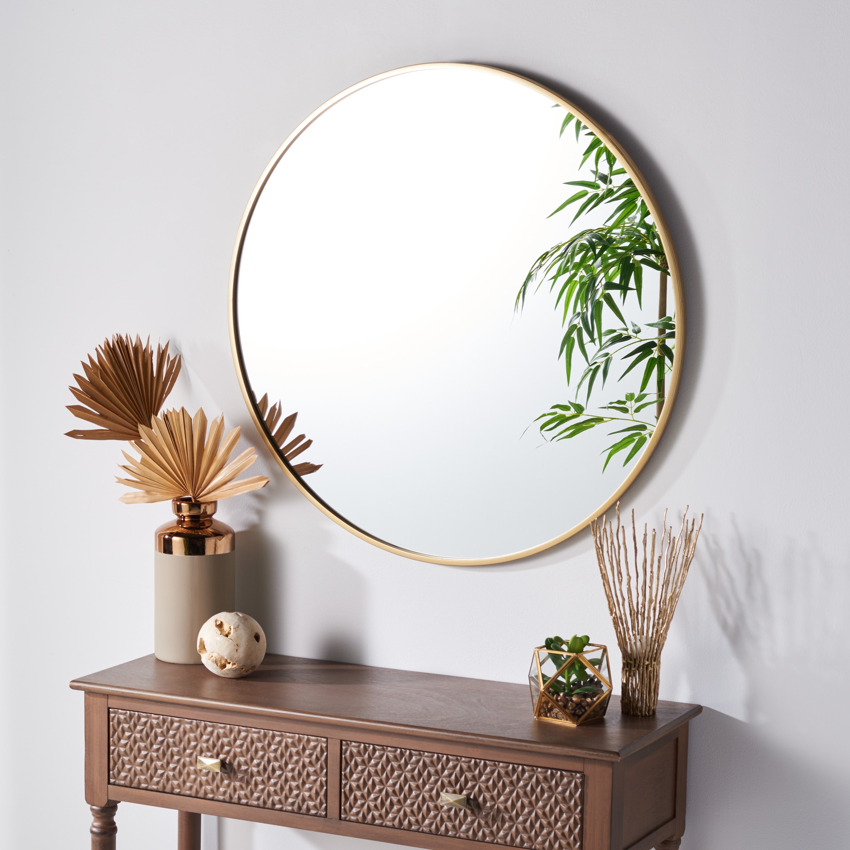 Miroir rond doré SAFAVIEH Rinlon de 30 pouces (L x P x H)