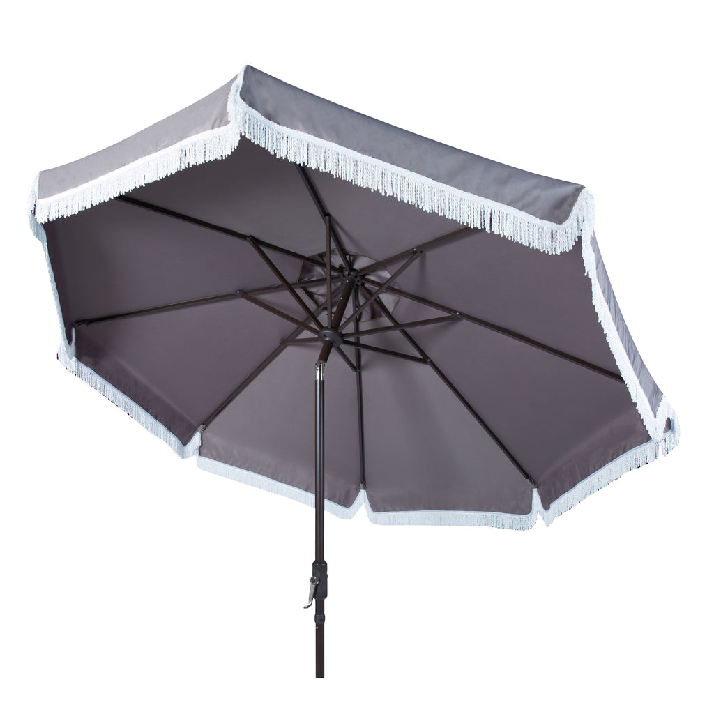 SAFAVIEH Ronette Fringe 9 Ft Crank Outdoor Umbrella