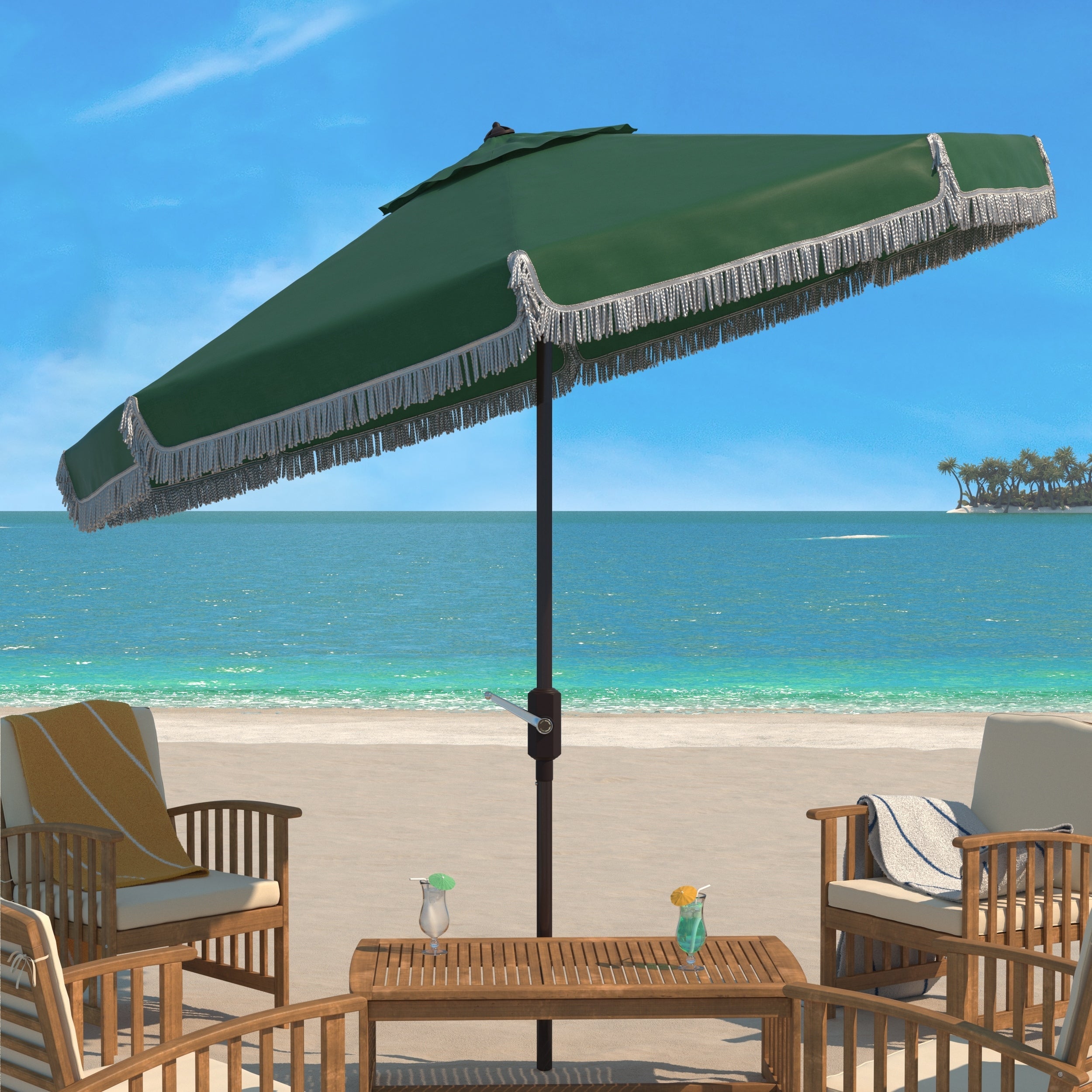 Parasol d'extérieur à manivelle Safavieh Ronette Fringe de 2,7 m