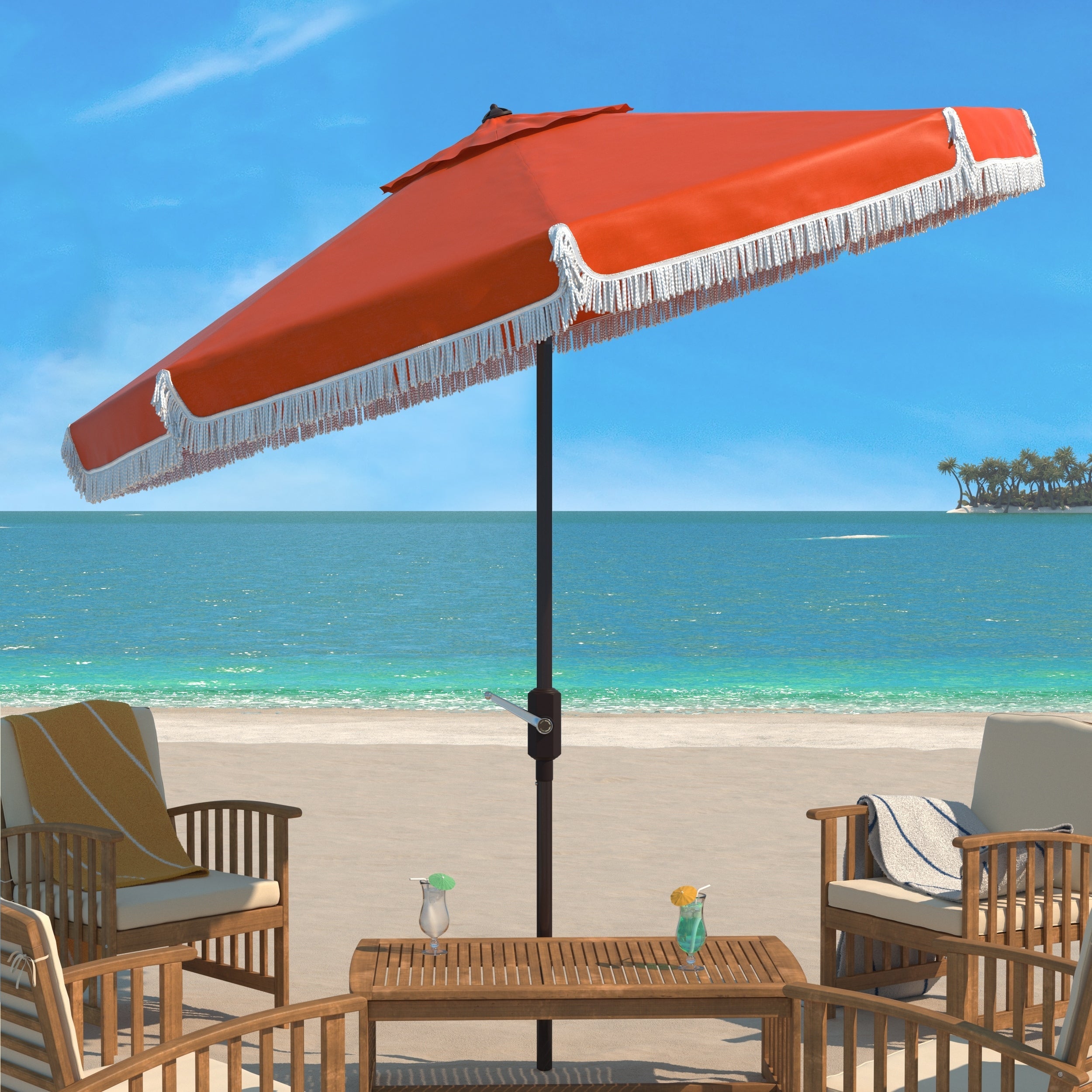 Parasol d'extérieur à manivelle Safavieh Ronette Fringe de 2,7 m
