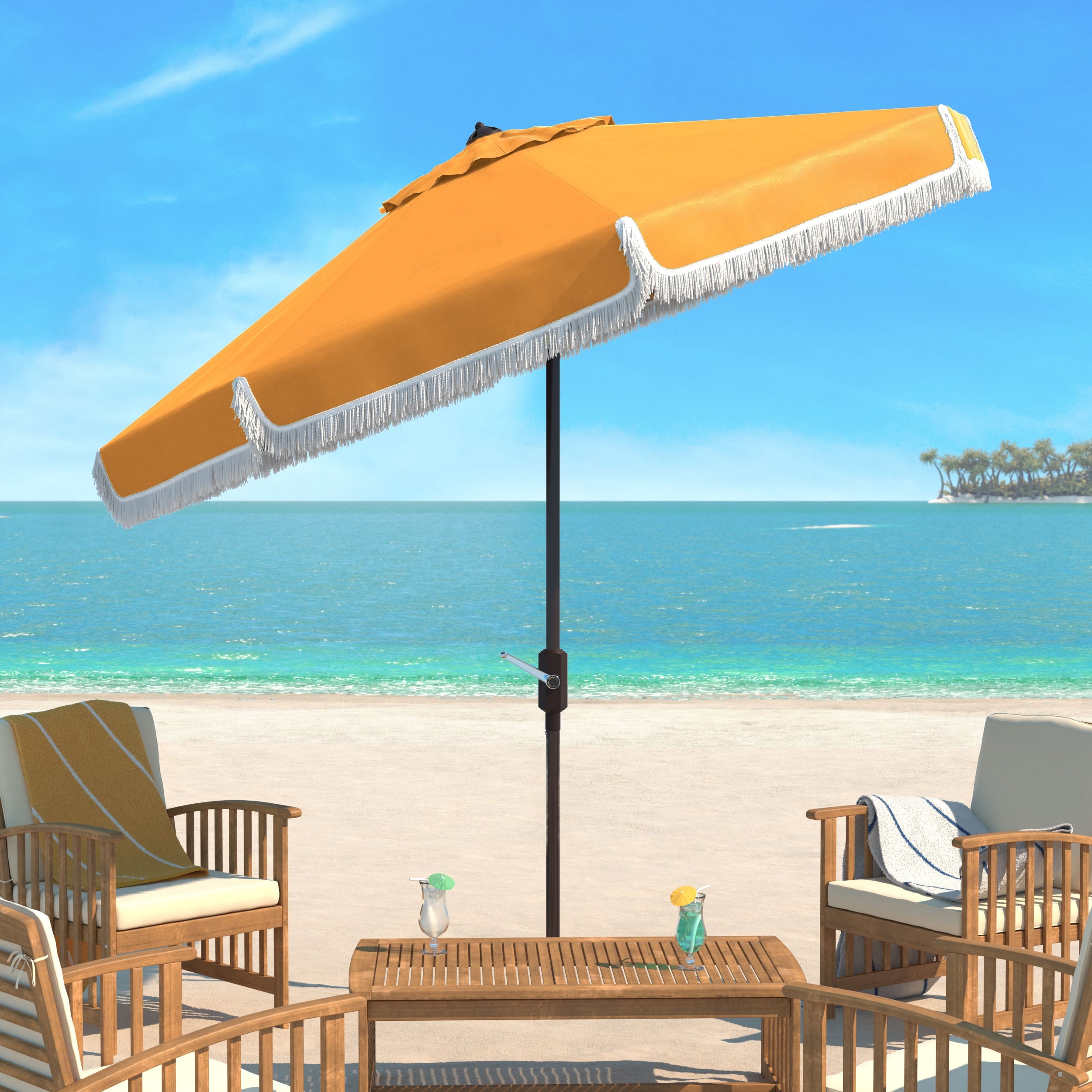 Parasol d'extérieur à manivelle Safavieh Ronette Fringe de 2,7 m