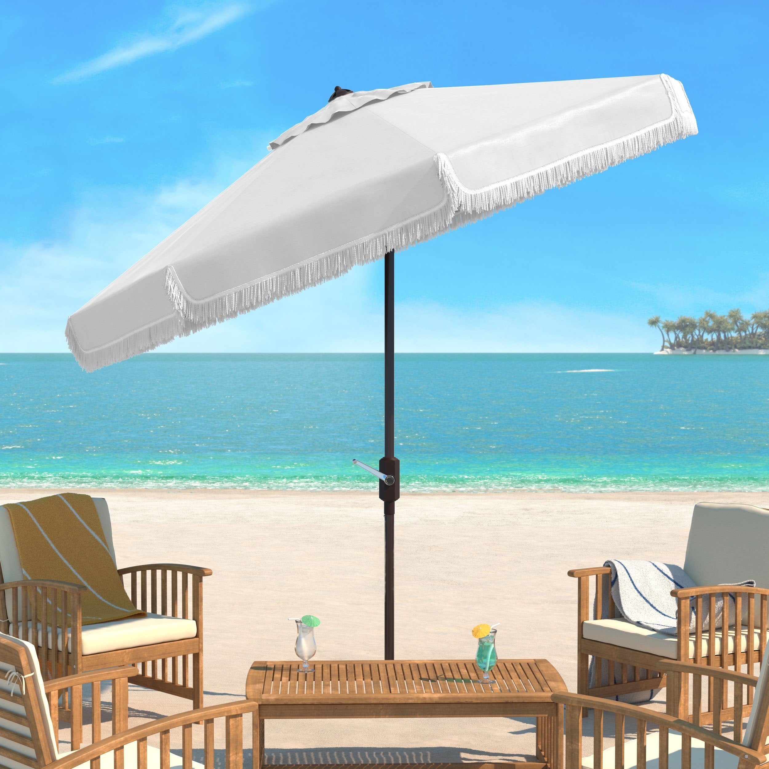 Parasol d'extérieur à manivelle Safavieh Ronette Fringe de 2,7 m