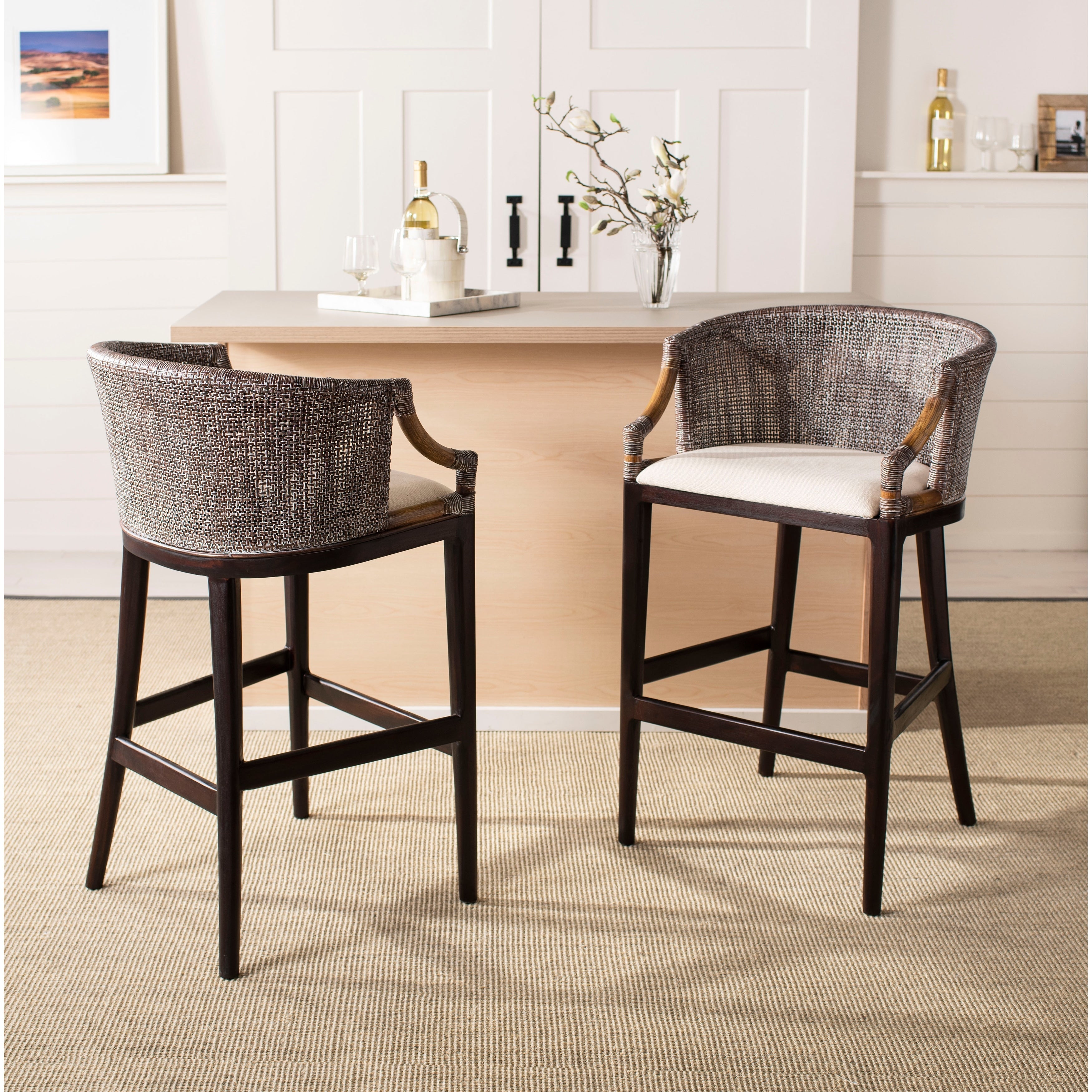 Tabouret de bar en rotin SAFAVIEH Virona de 76 cm (22,3 po l x 20,5 po l x 39 po H)