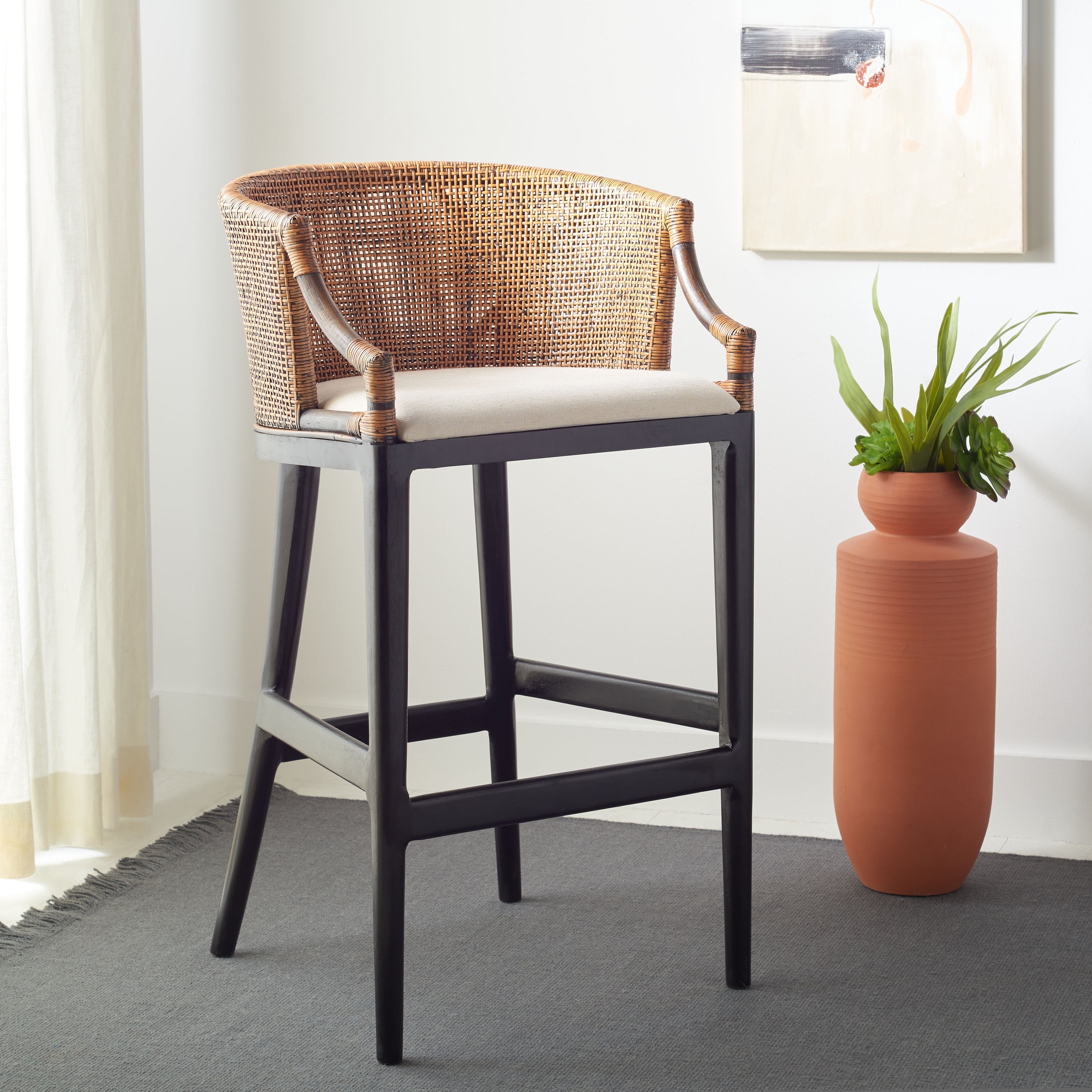 Tabouret de bar en rotin SAFAVIEH Virona de 76 cm (22,3 po l x 20,5 po l x 39 po H)