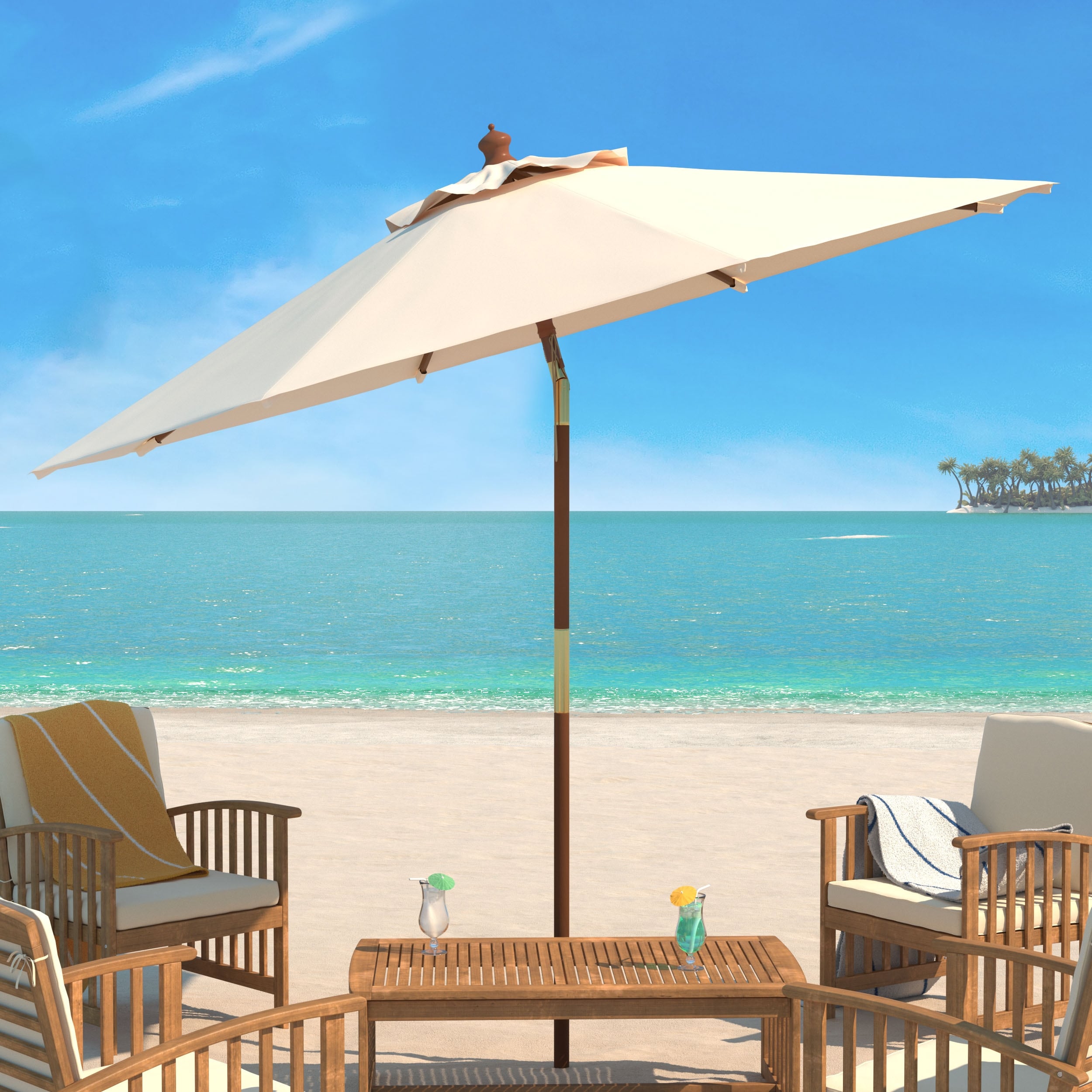 Parasol d'extérieur en bois SAFAVIEH Zlatana de 2,7 m