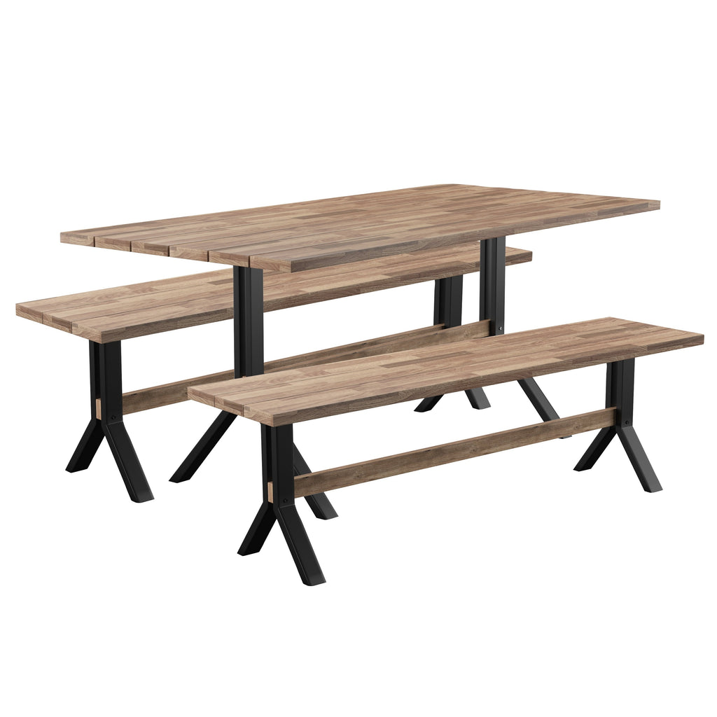 Ensemble de salle à manger contemporain 3 pièces en bois d'acacia naturel SEI Furniture avec table à manger et bancs