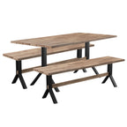 Ensemble de salle à manger contemporain 3 pièces en bois d'acacia naturel SEI Furniture avec table à manger et bancs
