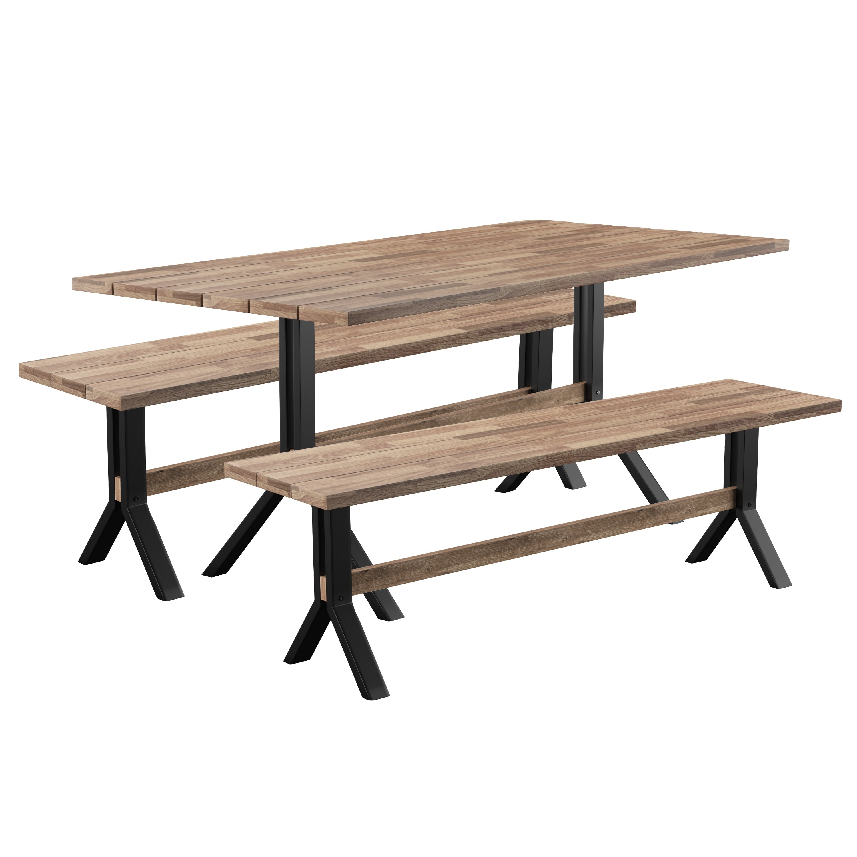 Ensemble de salle à manger contemporain 3 pièces en bois d'acacia naturel SEI Furniture avec table à manger et bancs