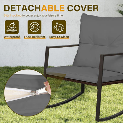 Ensemble bistro de conversation SUNCROWN 3 pièces avec chaises à bascule en osier marron/noir pour patio extérieur