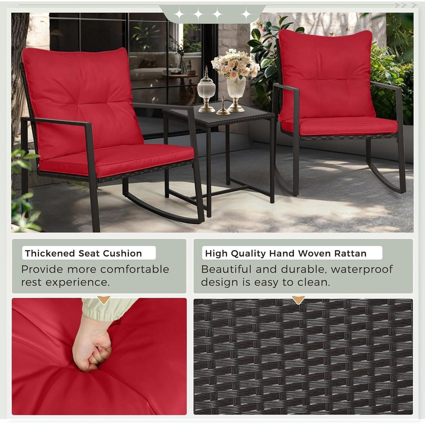 Ensemble bistro de conversation SUNCROWN 3 pièces avec chaises à bascule en osier marron/noir pour patio extérieur