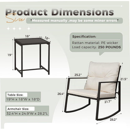 Ensemble bistro de conversation SUNCROWN 3 pièces avec chaises à bascule en osier marron/noir pour patio extérieur