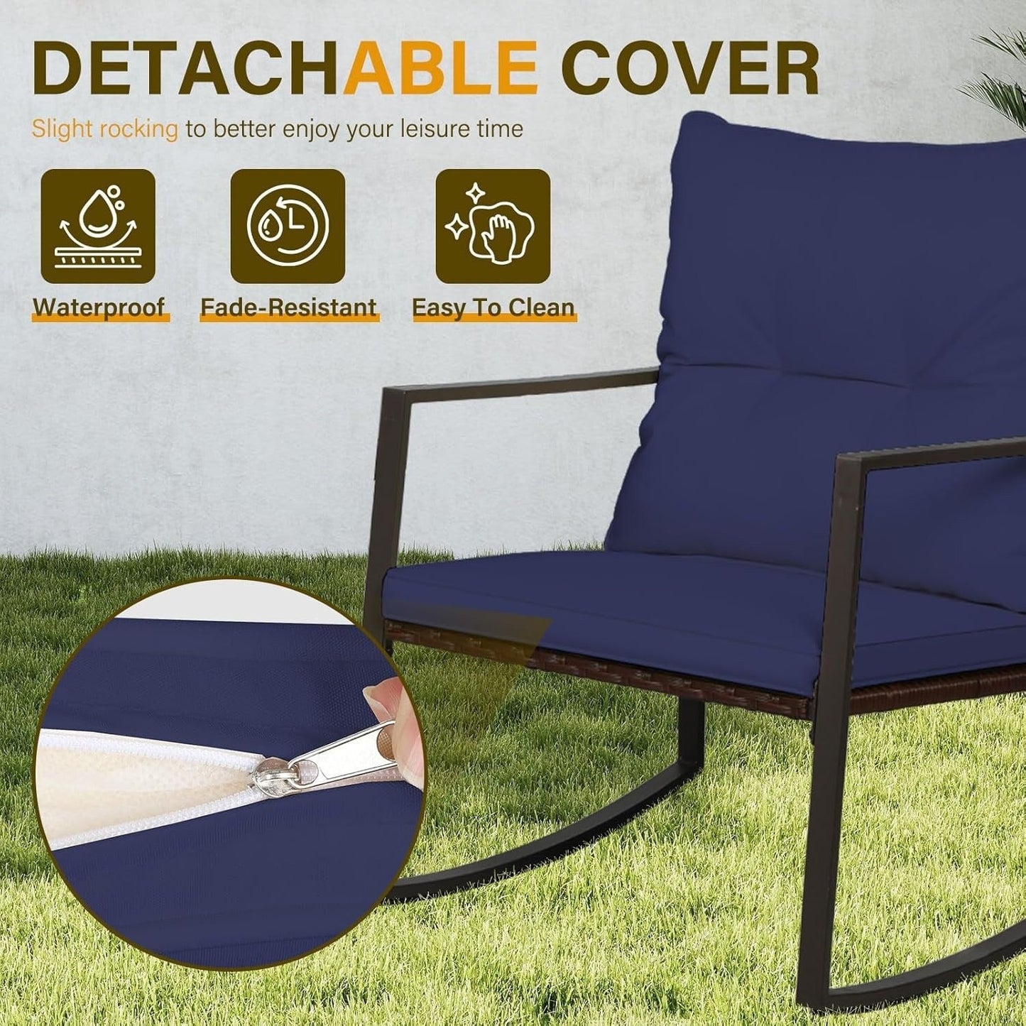 Ensemble bistro de conversation SUNCROWN 3 pièces avec chaises à bascule en osier marron/noir pour patio extérieur