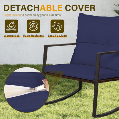Ensemble bistro de conversation SUNCROWN 3 pièces avec chaises à bascule en osier marron/noir pour patio extérieur