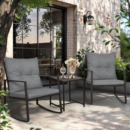 Ensemble bistro de conversation SUNCROWN 3 pièces avec chaises à bascule en osier marron/noir pour patio extérieur